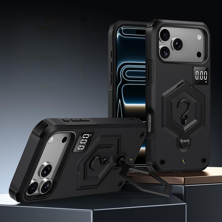 For iPhone 17 Pro Max Hexagon Armor Magnetic Holder Weighing Scale Phone Case(Black)