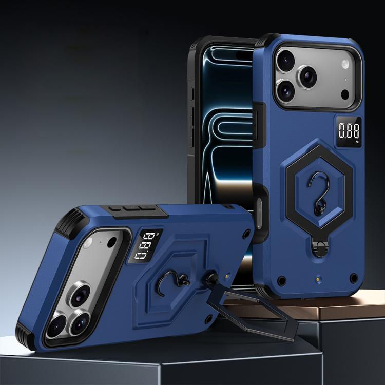 For iPhone 17 Pro Max Hexagon Armor Magnetic Holder Weighing Scale Phone Case(Blue)