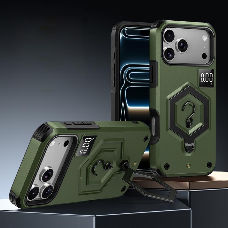 For iPhone 17 Pro Max Hexagon Armor Magnetic Holder Weighing Scale Phone Case(Green)