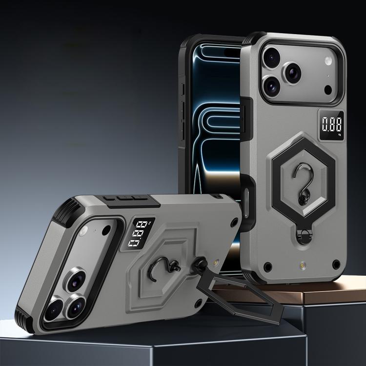 For iPhone 17 Pro Max Hexagon Armor Magnetic Holder Weighing Scale Phone Case(Grey)