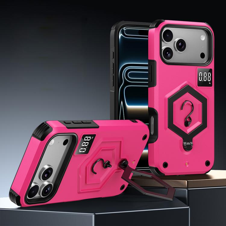 For iPhone 17 Pro Max Hexagon Armor Magnetic Holder Weighing Scale Phone Case(Rose Red)