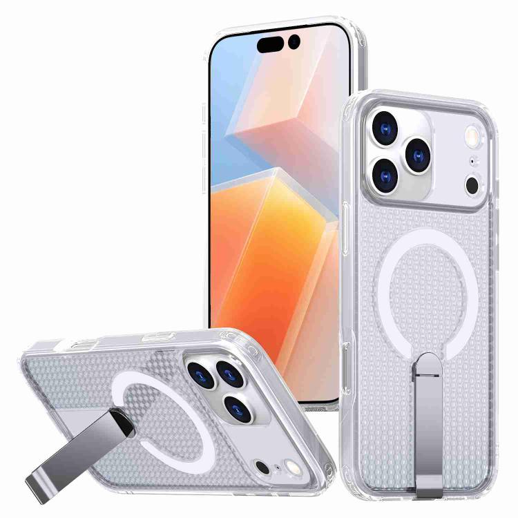 For iPhone 17 Pro Max Honeycomb Cooling MagSafe Holder Phone Case(Frosted Transparent)