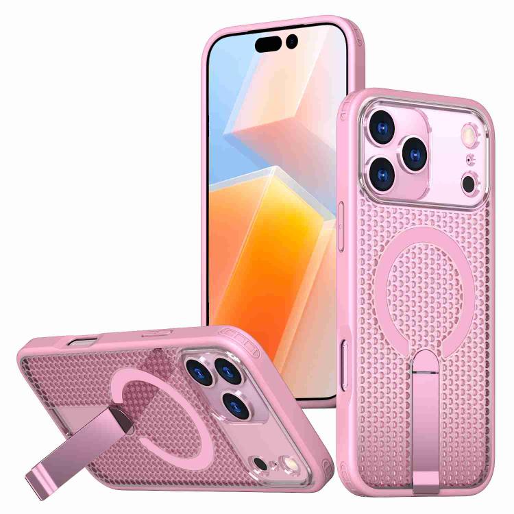 For iPhone 17 Pro Max Honeycomb Cooling MagSafe Holder Phone Case(Pink)
