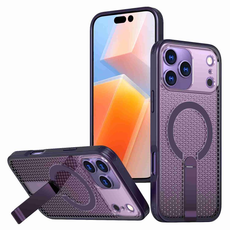For iPhone 17 Pro Max Honeycomb Cooling MagSafe Holder Phone Case(Purple)