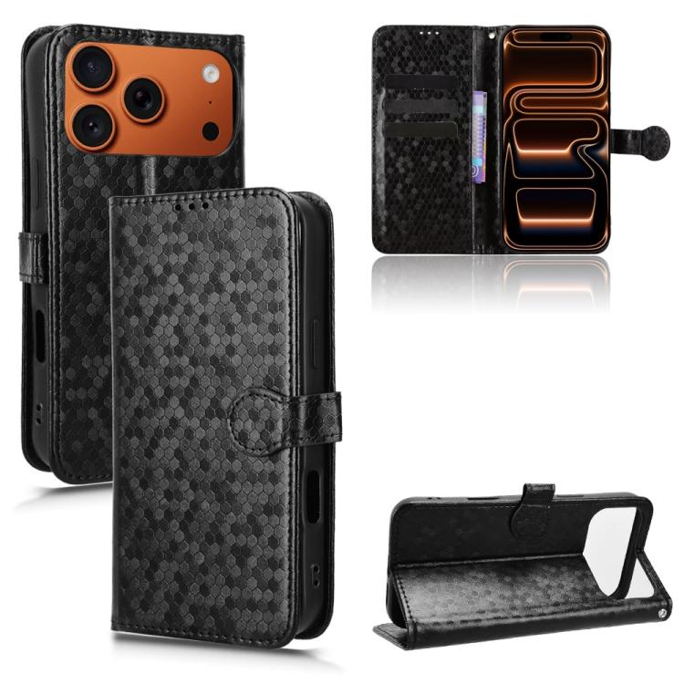For iPhone 17 Pro Max Honeycomb Dot Texture Leather Phone Case(Black)