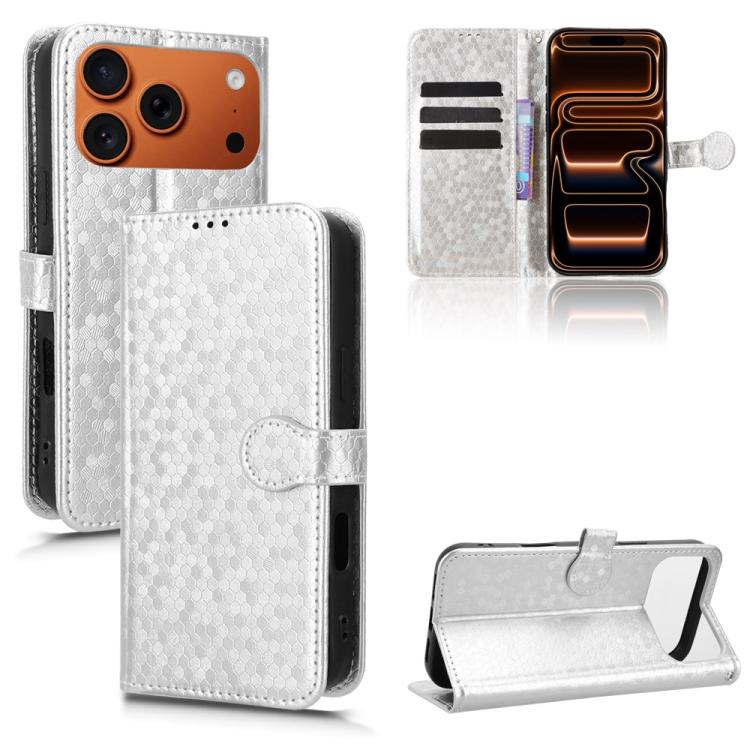 For iPhone 17 Pro Max Honeycomb Dot Texture Leather Phone Case(Silver)
