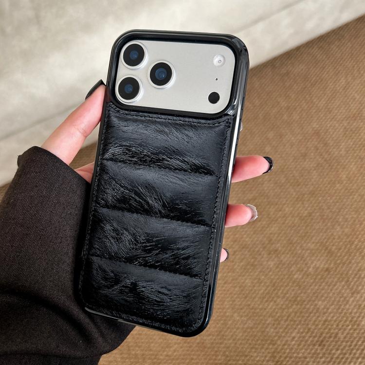 For iPhone 17 Pro Max Horsehair Eiderdown Cotton Filling Airbag PU + TPU Phone Case(Black)