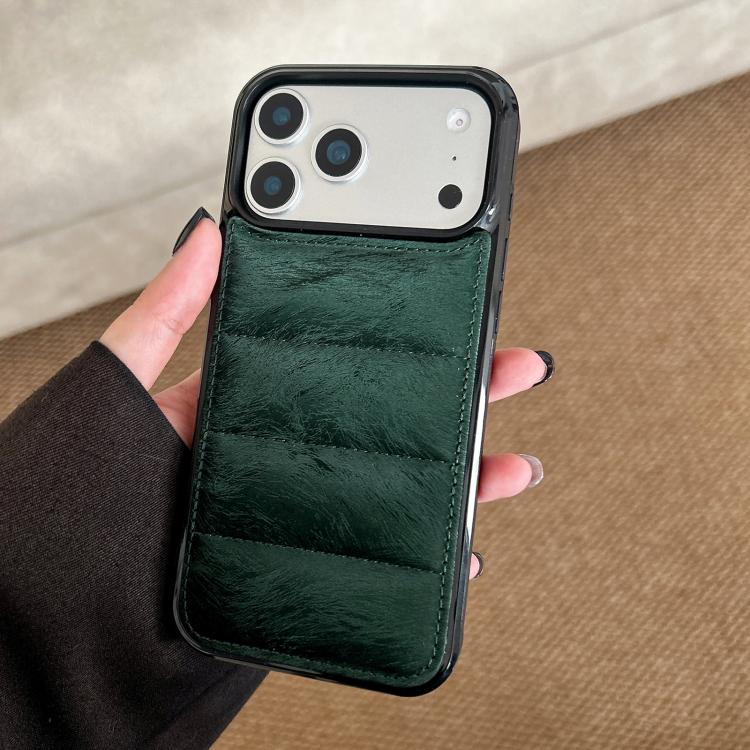 For iPhone 17 Pro Max Horsehair Eiderdown Cotton Filling Airbag PU + TPU Phone Case(Green)