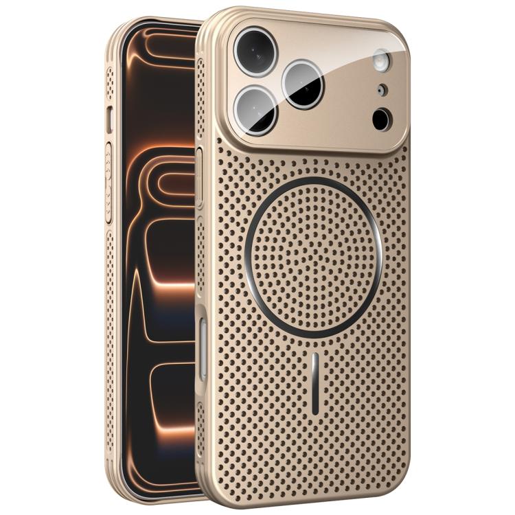 For iPhone 17 Pro Max Ice Armor Cooling Magnetic Airbag Shockproof Phone Case(Desert Gold)