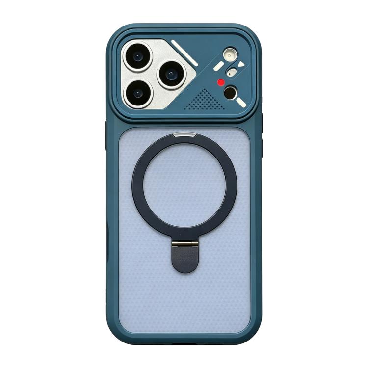 For iPhone 17 Pro Max Ice Armor Rotating Pivot Bracket Holder Magnetic Phone Case(Blue)