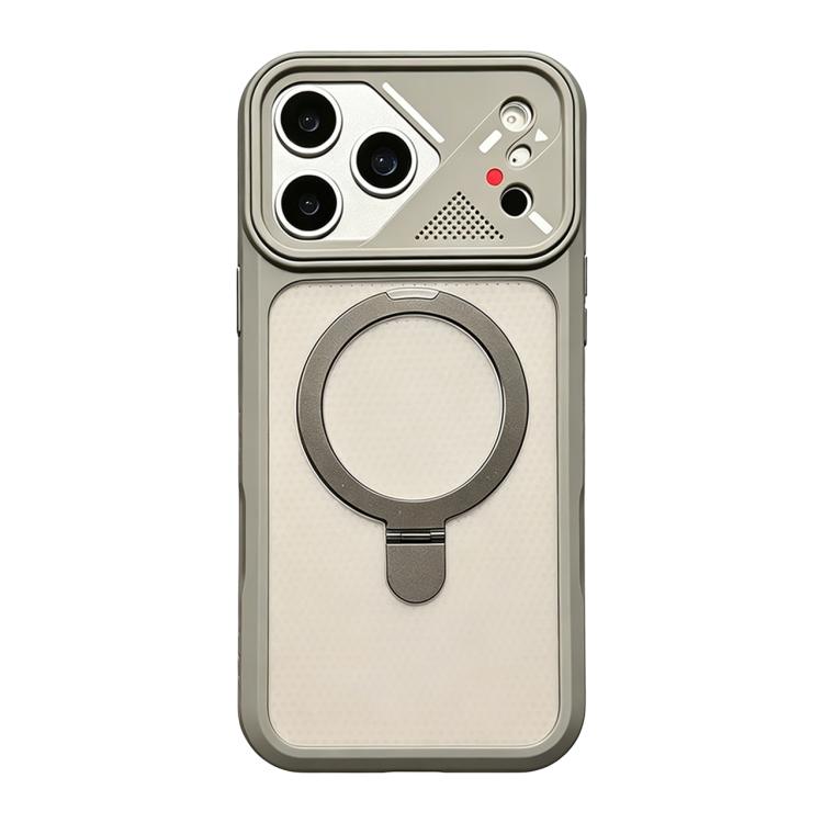 For iPhone 17 Pro Max Ice Armor Rotating Pivot Bracket Holder Magnetic Phone Case(Grey)