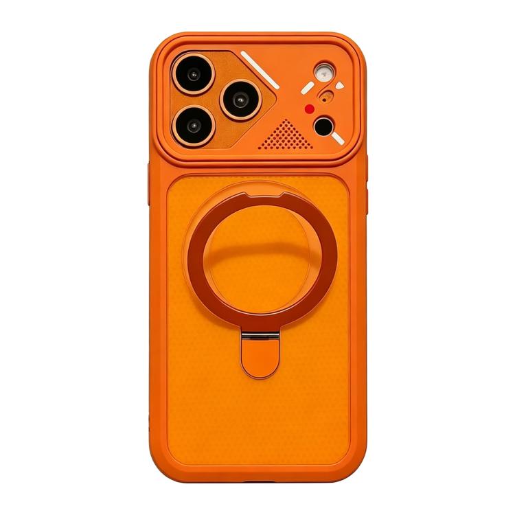 For iPhone 17 Pro Max Ice Armor Rotating Pivot Bracket Holder Magnetic Phone Case(Orange)