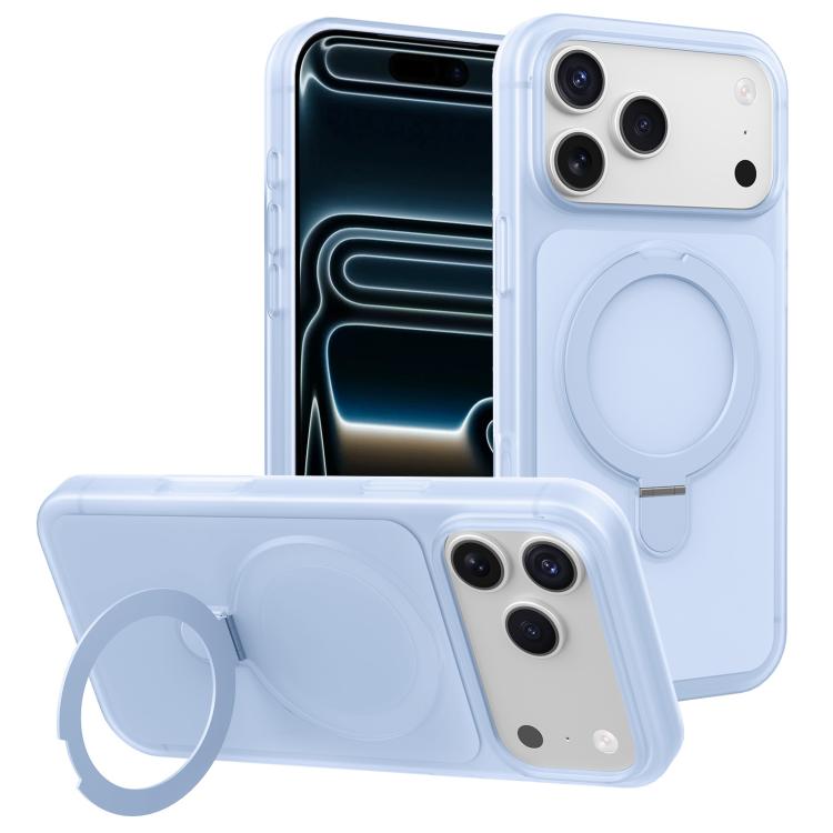 For iPhone 17 Pro Max Ice Cream Skin Feel Magnetic Pivot Holder Phone Case(Light Blue)