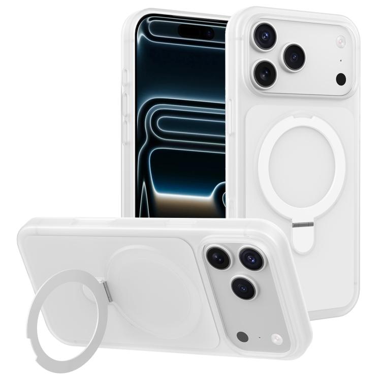 For iPhone 17 Pro Max Ice Cream Skin Feel Magnetic Pivot Holder Phone Case(White)
