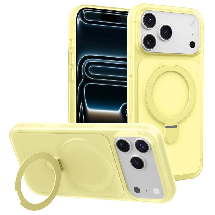 For iPhone 17 Pro Max Ice Cream Skin Feel Magnetic Pivot Holder Phone Case(Yellow)