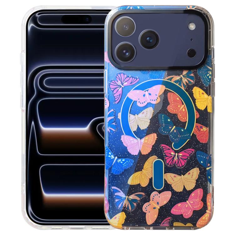 For iPhone 17 Pro Max IMD Blue Light Jungle Series Magnetic Phone Case(Butterflies)