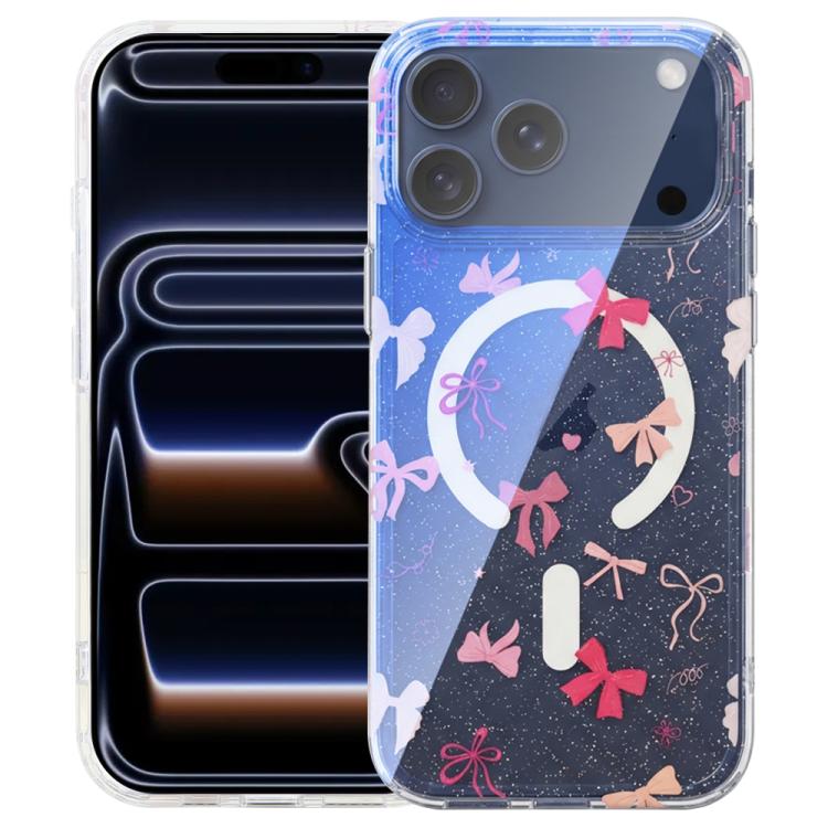 For iPhone 17 Pro Max IMD Blue Light Jungle Series Magnetic Phone Case(Pink Knot)