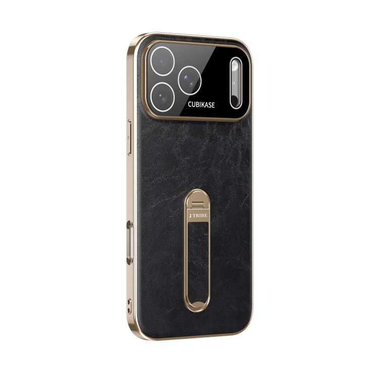 For iPhone 17 Pro Max J TRIBE Holder Oil Wax Texture Vegan Leather Phone Case(Black)