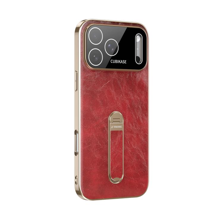 For iPhone 17 Pro Max J TRIBE Holder Oil Wax Texture Vegan Leather Phone Case(Red)