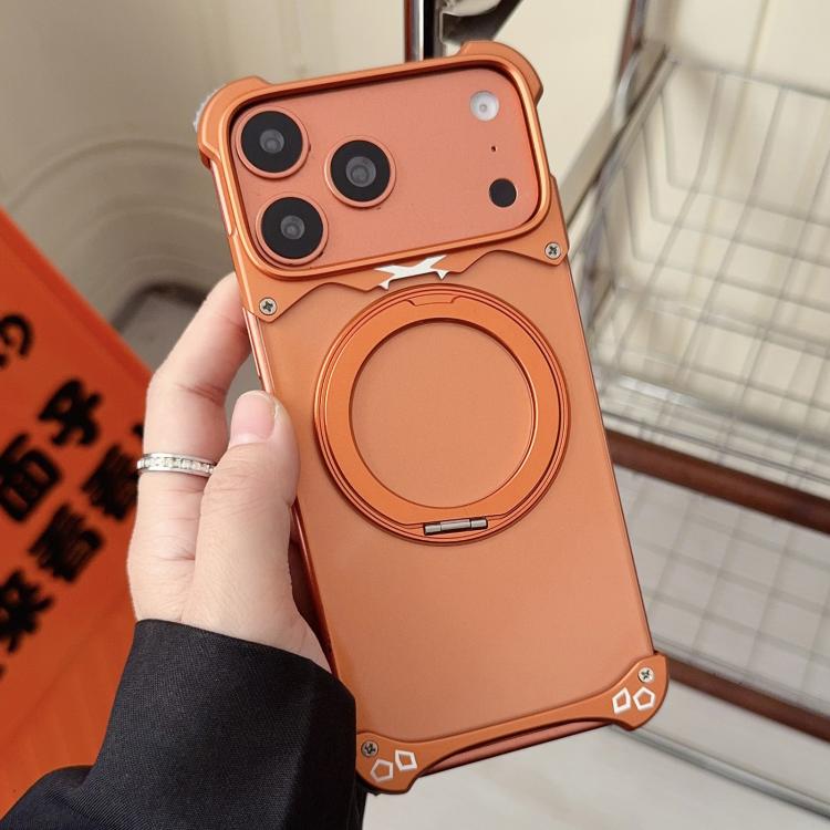 For iPhone 17 Pro Max Jaguar Original Color Frameless 360 Rotation Holder Magnetic Phone Case(Orange)