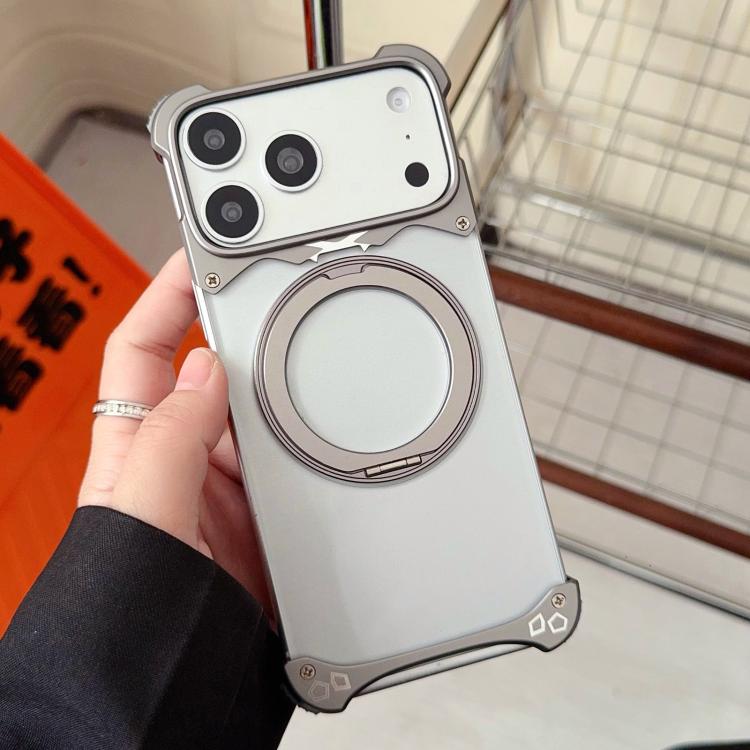 For iPhone 17 Pro Max Jaguar Original Color Frameless 360 Rotation Holder Magnetic Phone Case(Titanium Color)