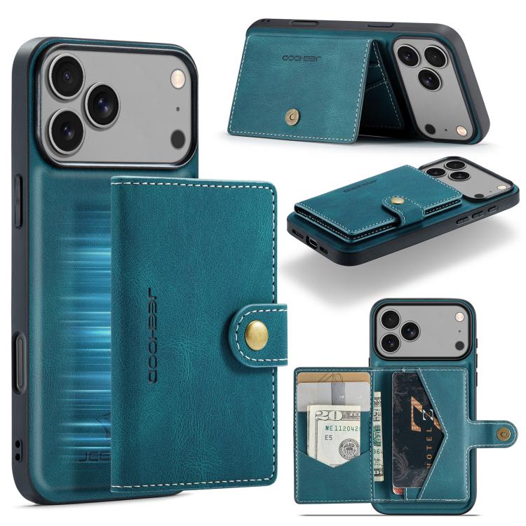 For iPhone 17 Pro Max JEEHOOD J01 Retro Magnetic Detachable Wallet Phone Case(Blue)