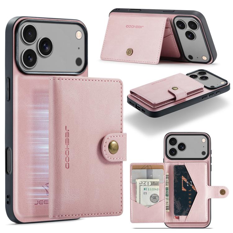 For iPhone 17 Pro Max JEEHOOD J01 Retro Magnetic Detachable Wallet Phone Case(Pink)