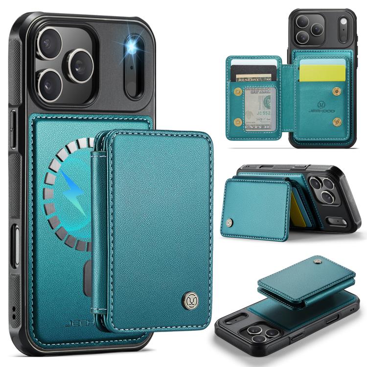 For iPhone 17 Pro Max JEEHOOD J05 Business Magnetic Style RFID Leather Phone Case(Blue Green)
