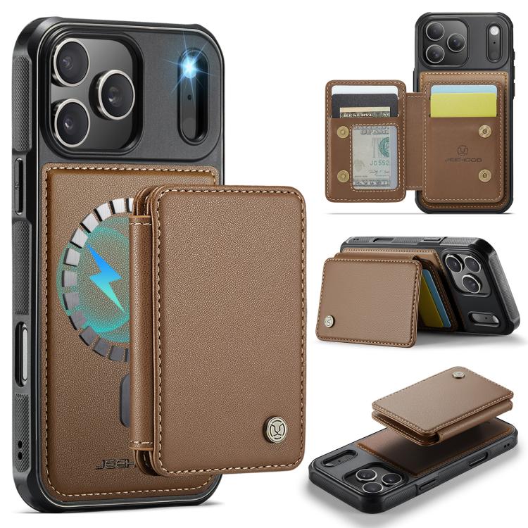 For iPhone 17 Pro Max JEEHOOD J05 Business Magnetic Style RFID Leather Phone Case(Brown)