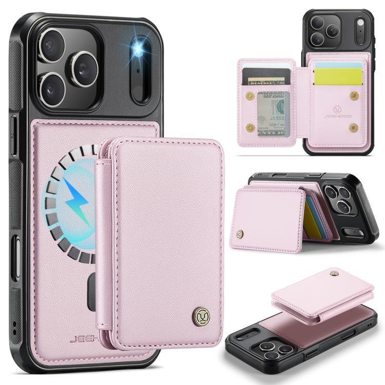 For iPhone 17 Pro Max JEEHOOD J05 Business Magnetic Style RFID Leather Phone Case(Pink)