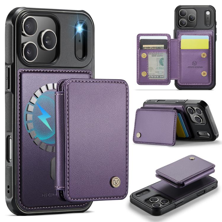 For iPhone 17 Pro Max JEEHOOD J05 Business Magnetic Style RFID Leather Phone Case(Purple)