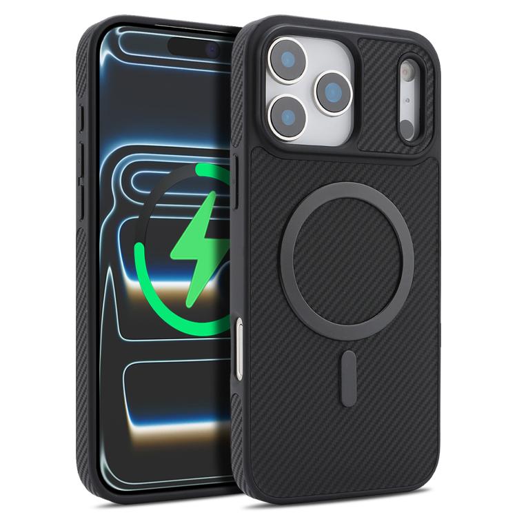 For iPhone 17 Pro Max Kalebol Carbon Fiber MagSafe Phone Case(Black)