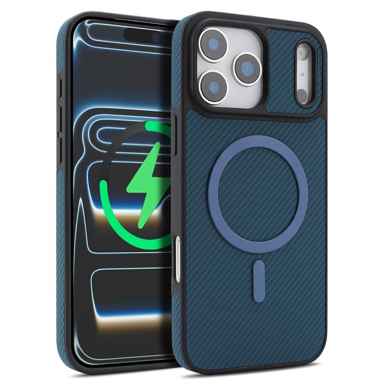 For iPhone 17 Pro Max Kalebol Carbon Fiber MagSafe Phone Case(Blue)