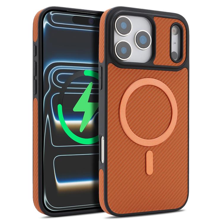 For iPhone 17 Pro Max Kalebol Carbon Fiber MagSafe Phone Case(Brown)