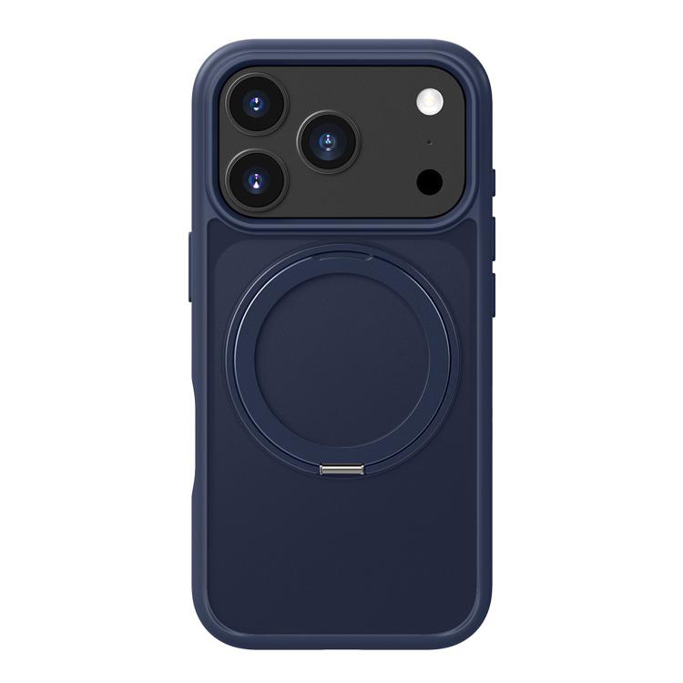 For iPhone 17 Pro Max Kalebol Frosted MagSafe Holder Acrylic Hybrid TPU Phone Case(Navy Blue)