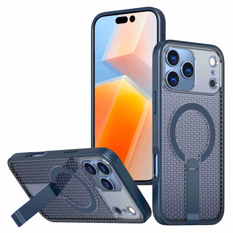 For iPhone 17 Pro Max kalebol Honeycomb Cooling MagSafe Holder Phone Case(Blue)