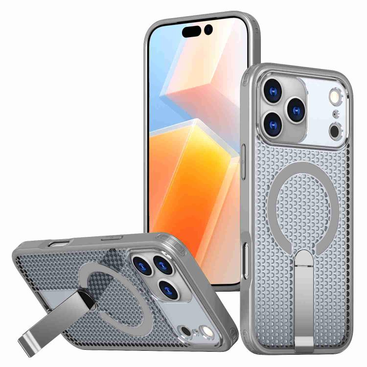 For iPhone 17 Pro Max kalebol Honeycomb Cooling MagSafe Holder Phone Case(Titanium Grey)