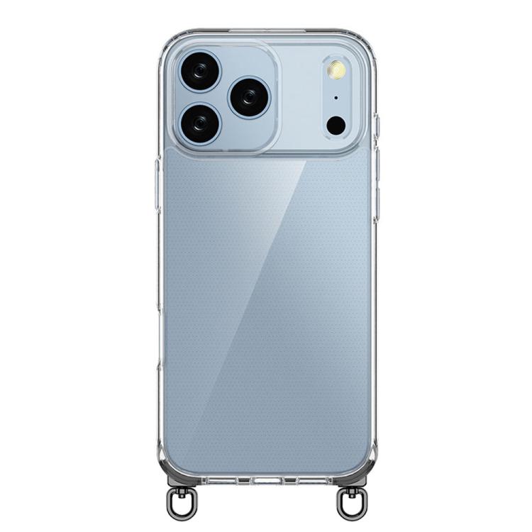 For iPhone 17 Pro Max Kalebol Minimalist High Transparency Multi Color Rotating Lanyard Hole Phone Case(Black)
