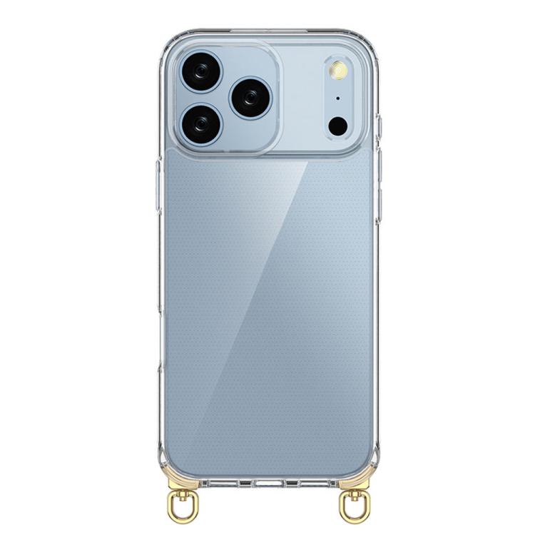 For iPhone 17 Pro Max Kalebol Minimalist High Transparency Multi Color Rotating Lanyard Hole Phone Case(Gold)