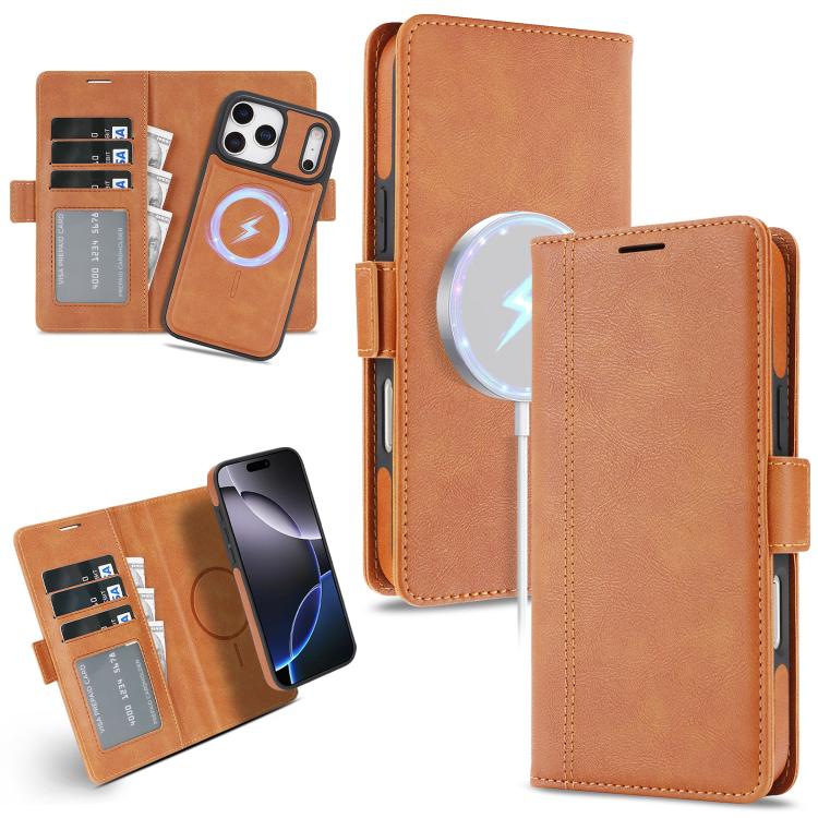 For iPhone 17 Pro Max Kalebol Strong Magnetic MagSafe Ring 2 In 1 Split Leather Phone Case(Brown)