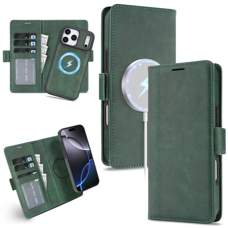 For iPhone 17 Pro Max Kalebol Strong Magnetic MagSafe Ring 2 In 1 Split Leather Phone Case(Green)