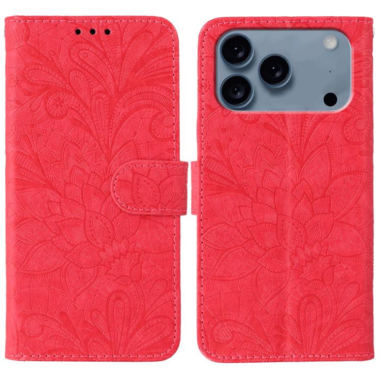 For iPhone 17 Pro Max Lace Flower Embossing Flip Leather Phone Case(Red)