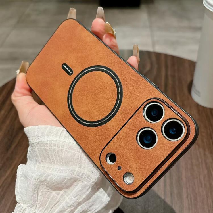For iPhone 17 Pro Max Lambskin Faux Leather Magnetic Phone Case(Light Brown)