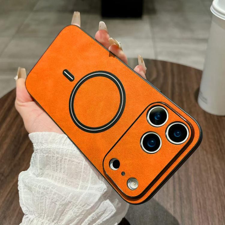 For iPhone 17 Pro Max Lambskin Faux Leather Magnetic Phone Case(Orange)