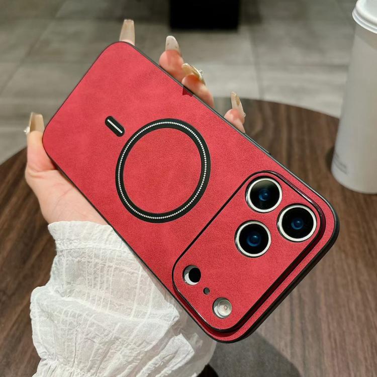For iPhone 17 Pro Max Lambskin Faux Leather Magnetic Phone Case(Red)