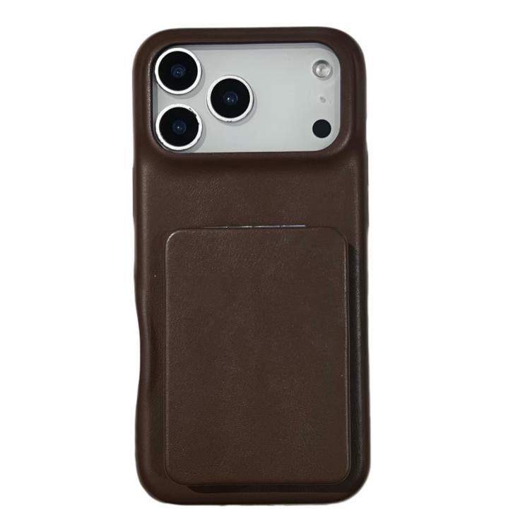 For iPhone 17 Pro Max Lambskin Texture Mirror Holder Shockproof Phone Case(Brown)