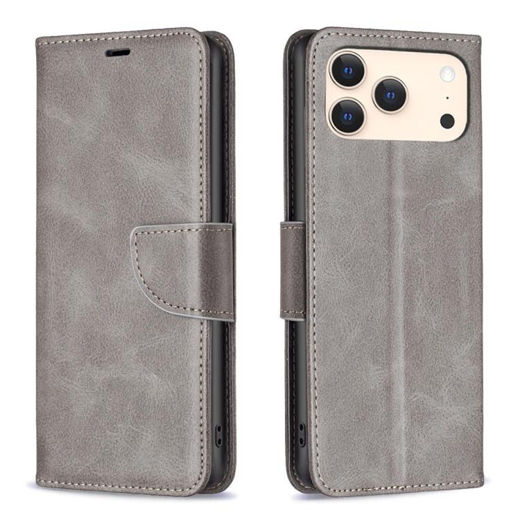 For iPhone 17 Pro Max Lambskin Texture Pure Color Flip Leather Phone Case(Grey)