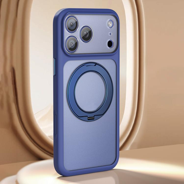 For iPhone 17 Pro Max Large Hole Frosted Skin-Feel Magnetic Holder Phone Case with AI Shutter Button(Blue)
