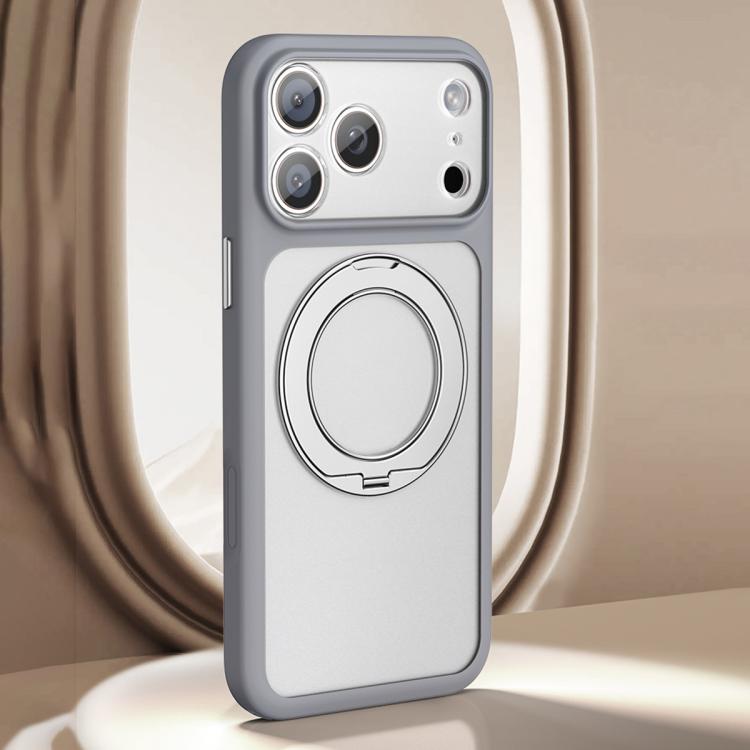 For iPhone 17 Pro Max Large Hole Frosted Skin-Feel Magnetic Holder Phone Case with AI Shutter Button(Grey)