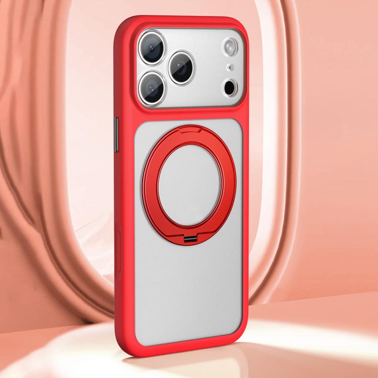 For iPhone 17 Pro Max Large Hole Frosted Skin-Feel Magnetic Holder Phone Case with AI Shutter Button(Red)